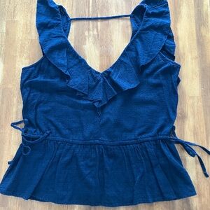 Abercrombie & Fitch Deep Blue Ruffle Blouse